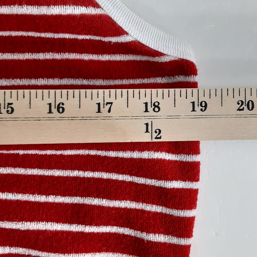 Vintage 90s Tank Top Red White Nautical Stripe Terry Cloth Scoop Neck Womens L - Picture 6 of 8